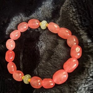 Pink and Green Jade Beaded Bracelet